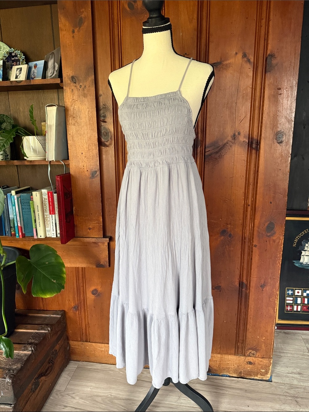 Z Supply Light Gray Smocked Maxi Dress with Tiered Hem
